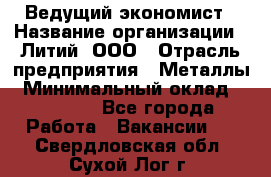 Ведущий экономист › Название организации ­ Литий, ООО › Отрасль предприятия ­ Металлы › Минимальный оклад ­ 24 000 - Все города Работа » Вакансии   . Свердловская обл.,Сухой Лог г.